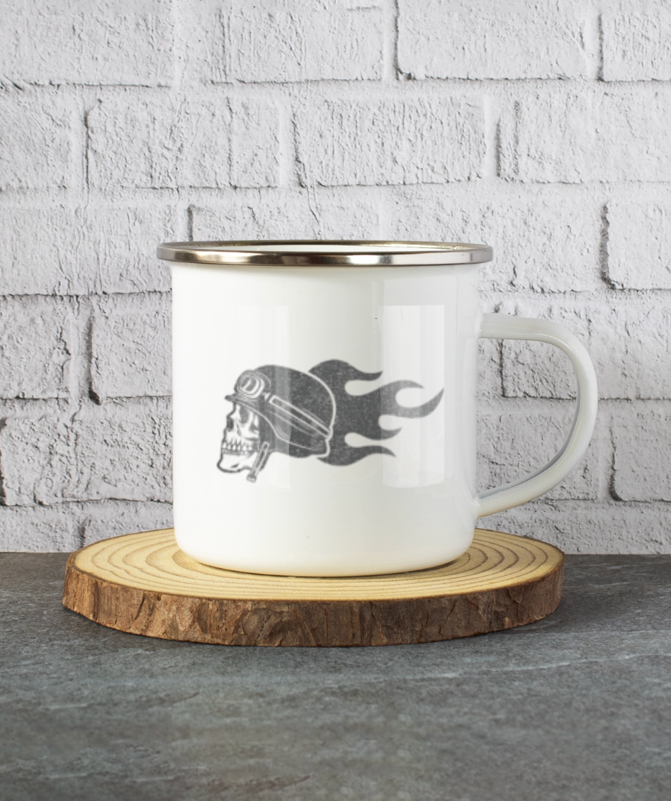 Blaze Rider White Enamel Mugs