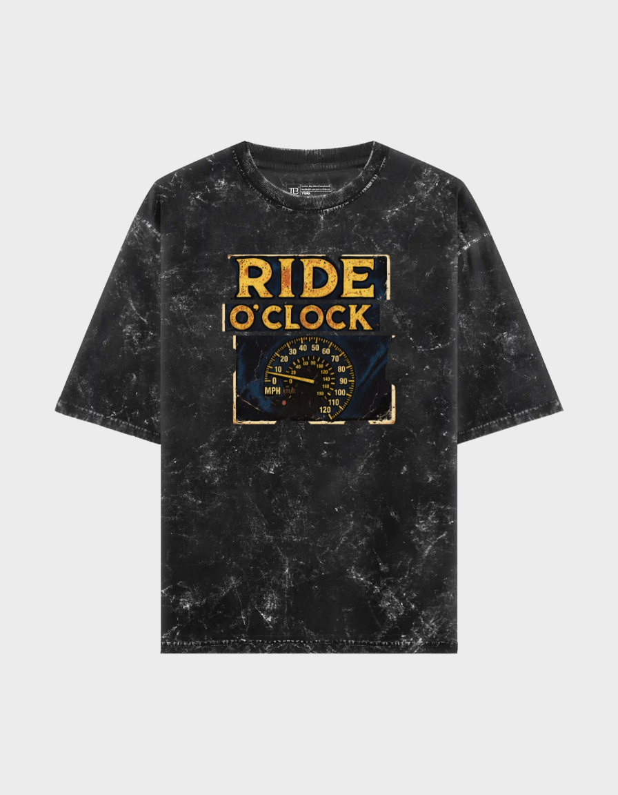 Ride O'Clock Unisex Acid Washed Oversized Tee