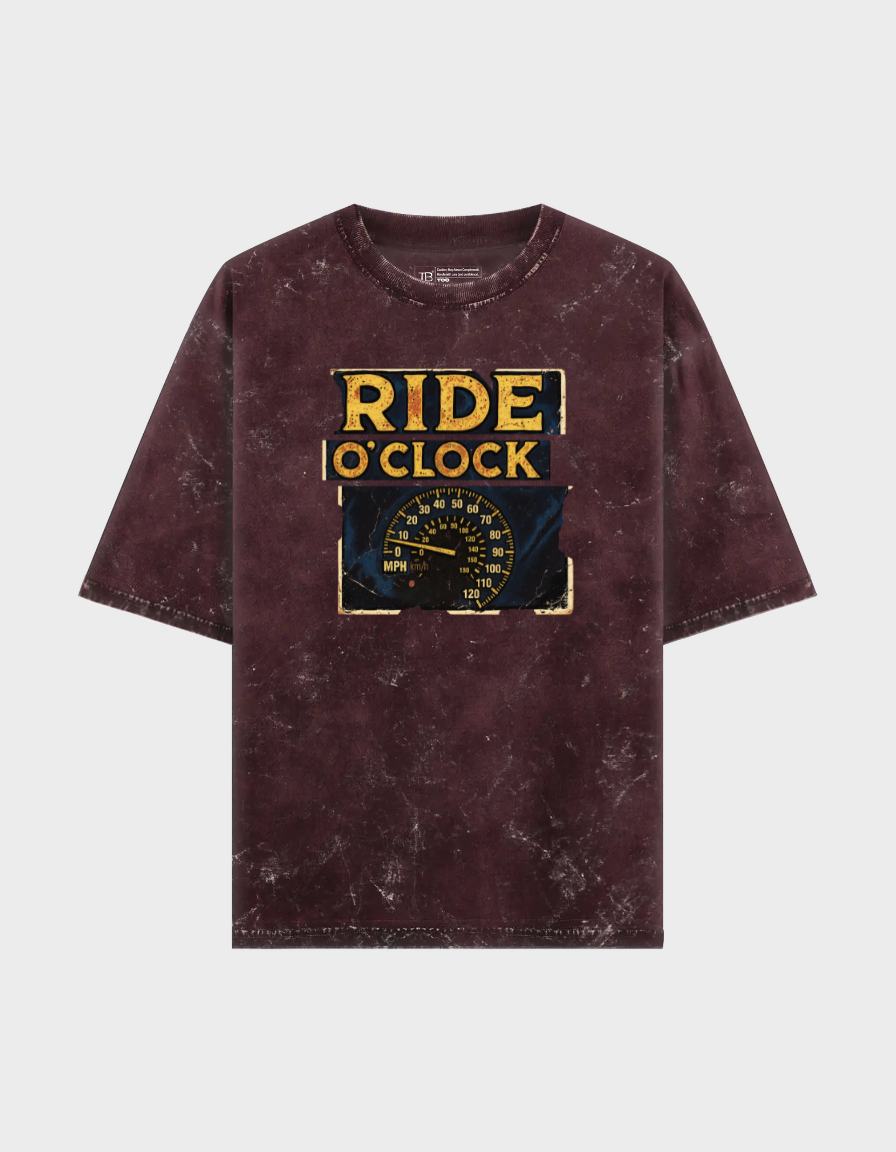 Ride O'Clock Unisex Acid Washed Oversized Tee