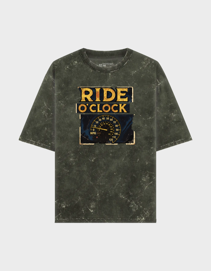 Ride O'Clock Unisex Acid Washed Oversized Tee