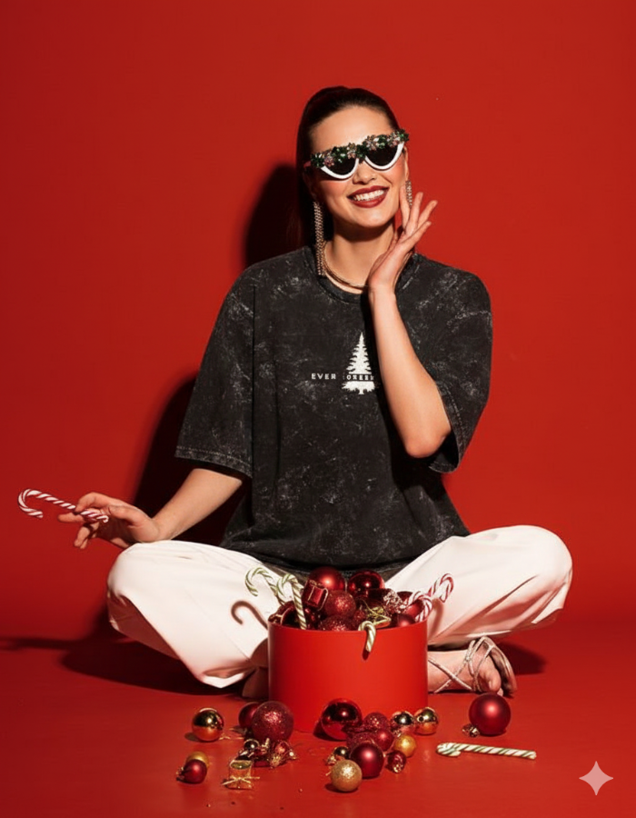 Evergreen Unisex Acid Washed Oversized Tee