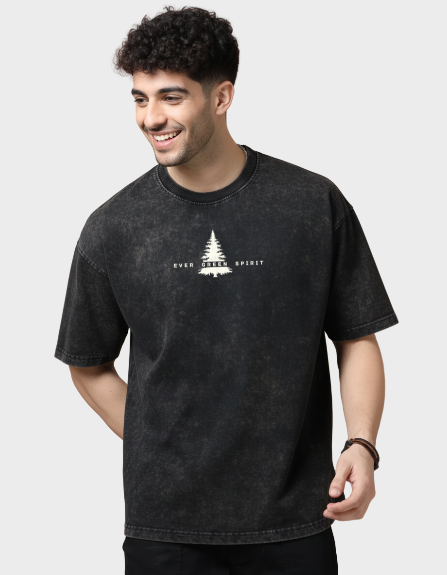 Evergreen Unisex Acid Washed Oversized Tee