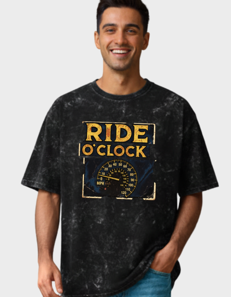 Ride O'Clock Unisex Acid Washed Oversized Tee