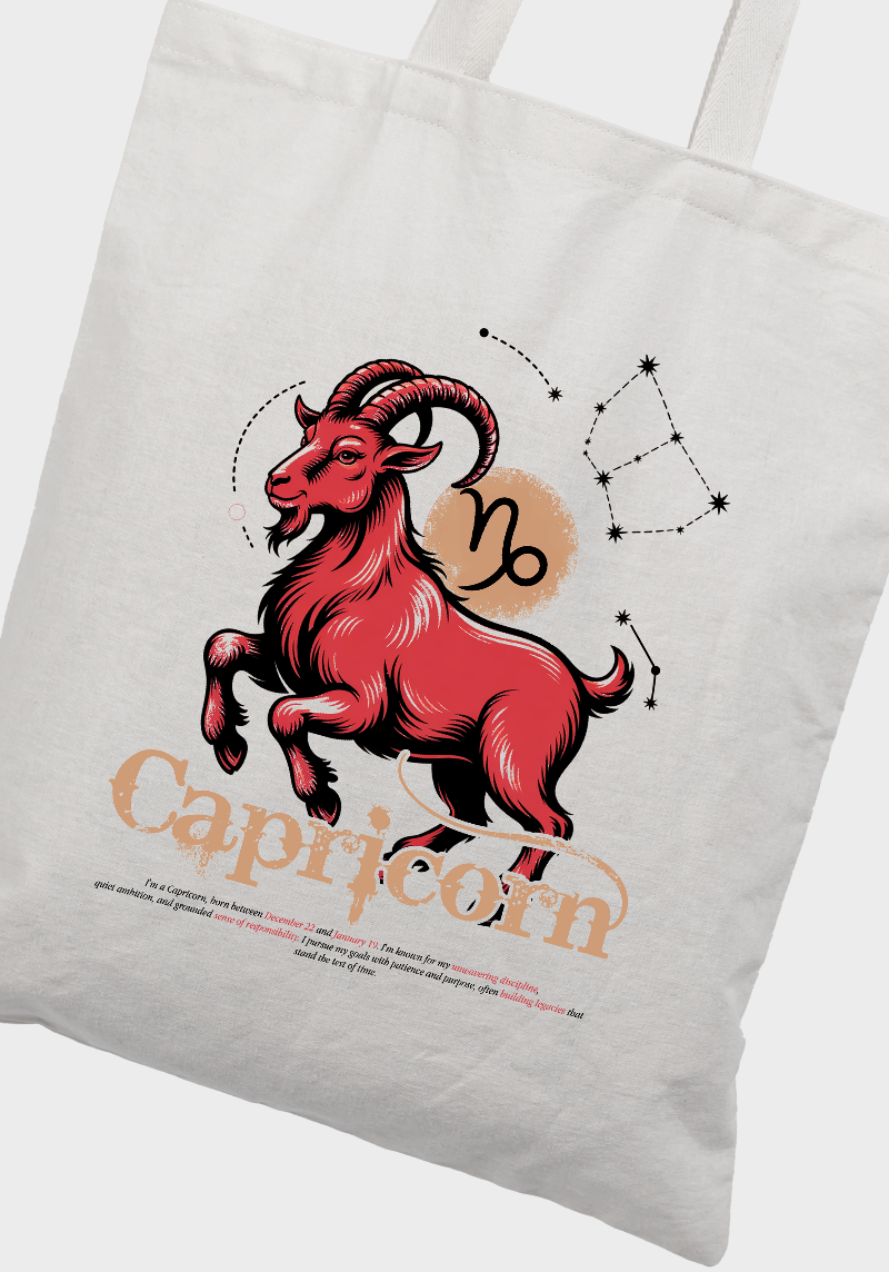 Capricorn Zodiac Tote Bag – Vintage Astrology Mountain Goat Design