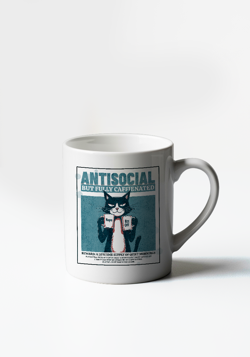 Antisocial But Fully Caffeinated Cat Mug – 11 oz