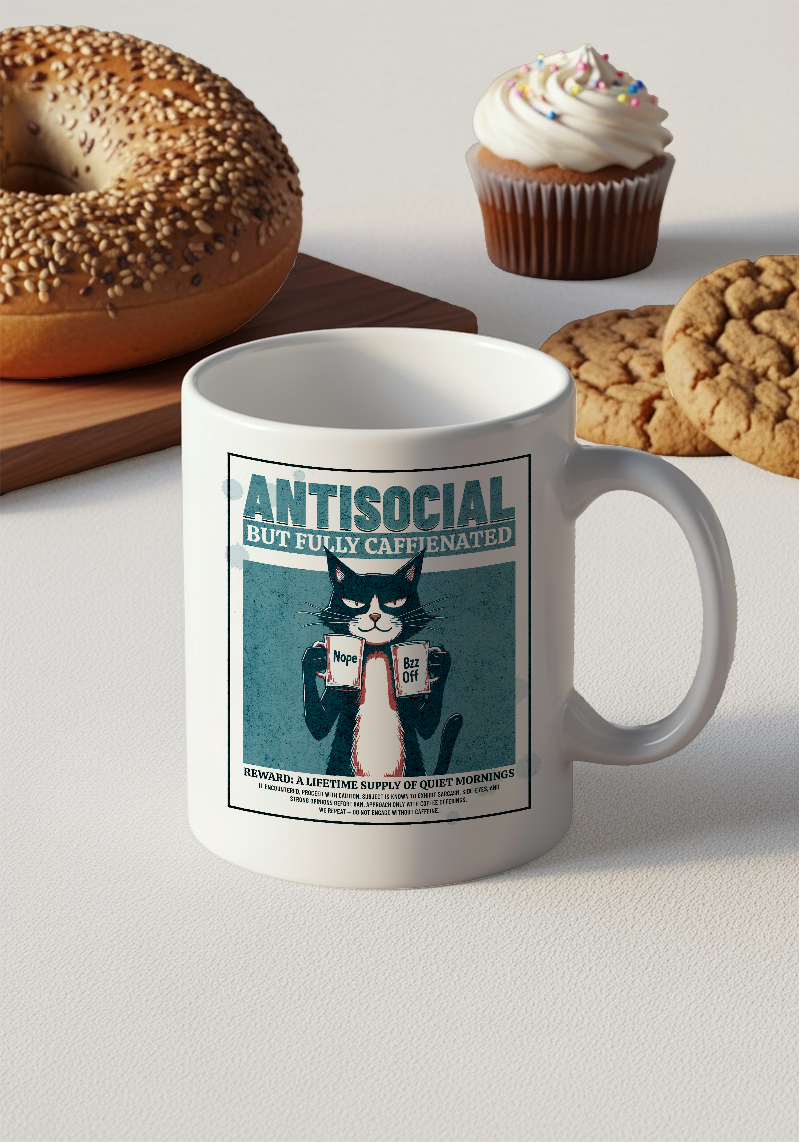 Antisocial But Fully Caffeinated Cat Mug – 11 oz