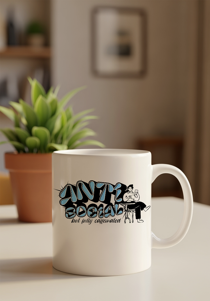 Anti Social but Fully Caffeinated Coffee Mug- 11oz