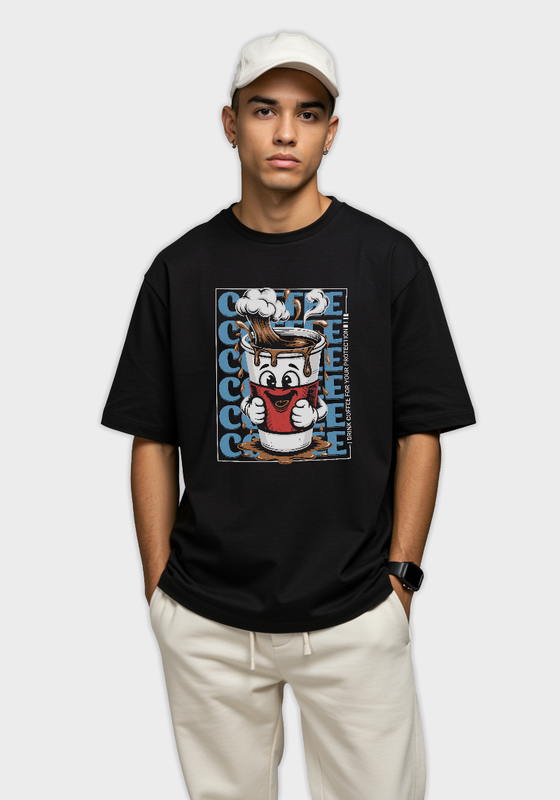 Funny Caffeine Alert Graphic- Unisex Oversized T-Shirt