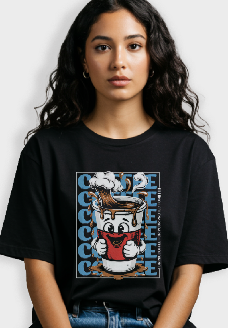 Funny Caffeine Alert Graphic- Unisex Oversized T-Shirt