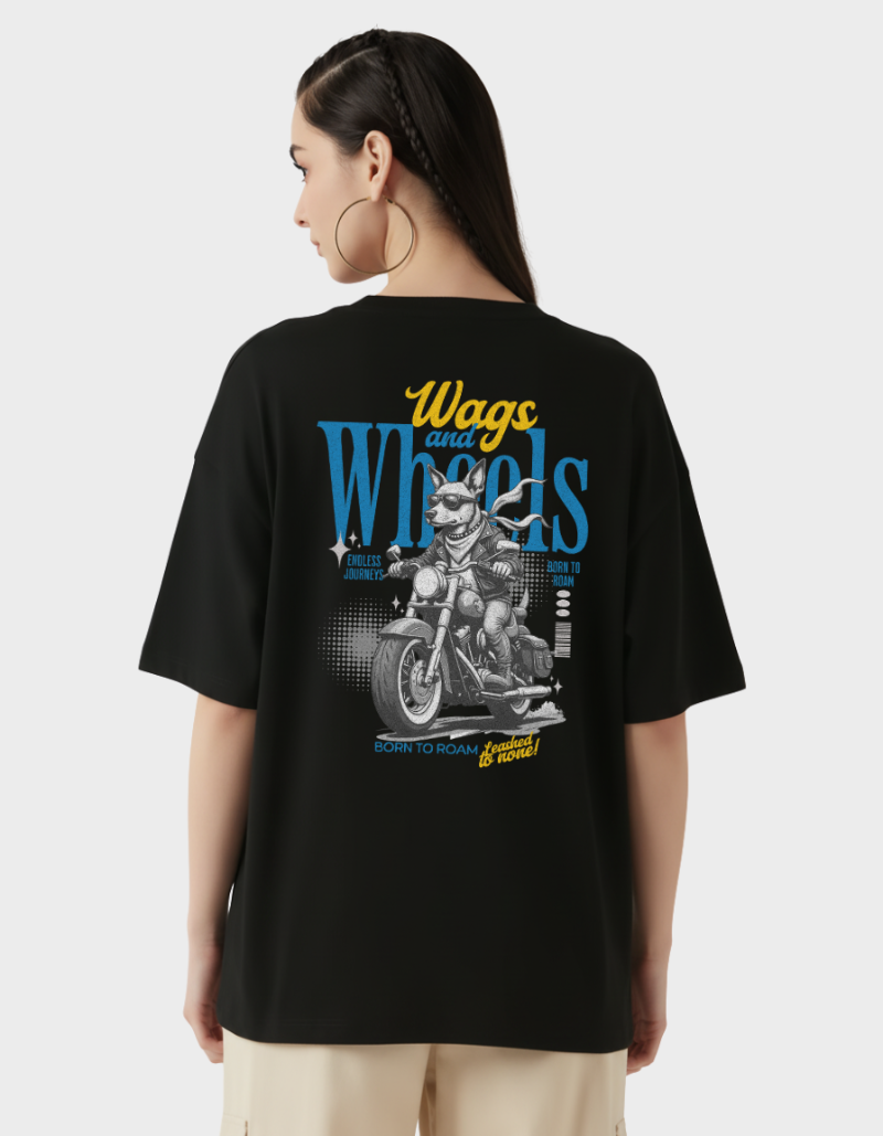 Biker Dog “Born to Roam” Graphic -Unisex Oversized T-Shirt
