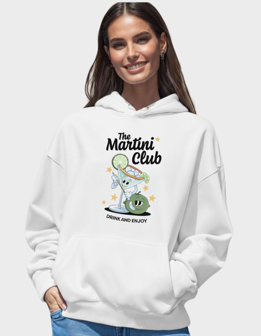 The Martini Club Hoodie – Retro Cocktail Graphic Hoodie | Drink & Enjoy