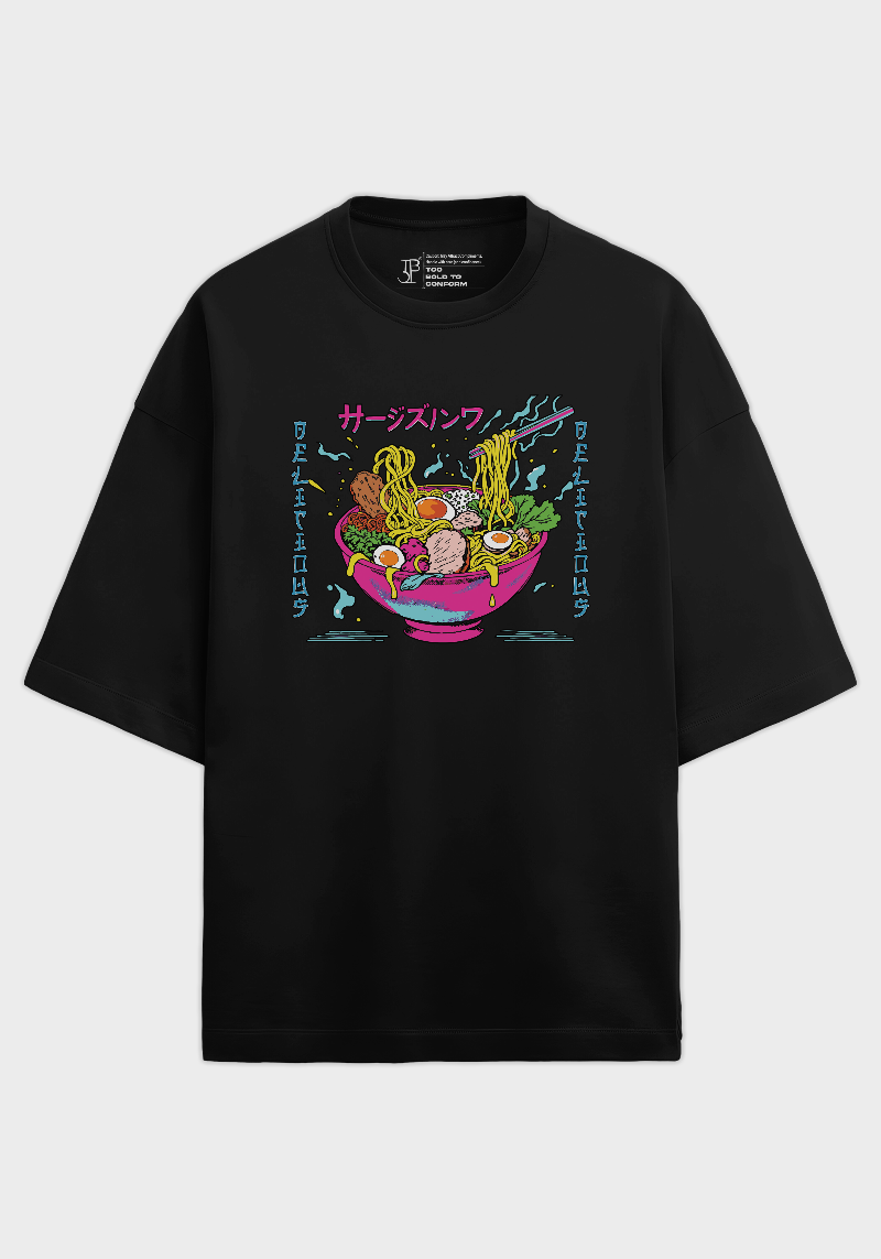 Japanese Ramen Bowl Graphic Unisex Oversized Terry T-Shirt