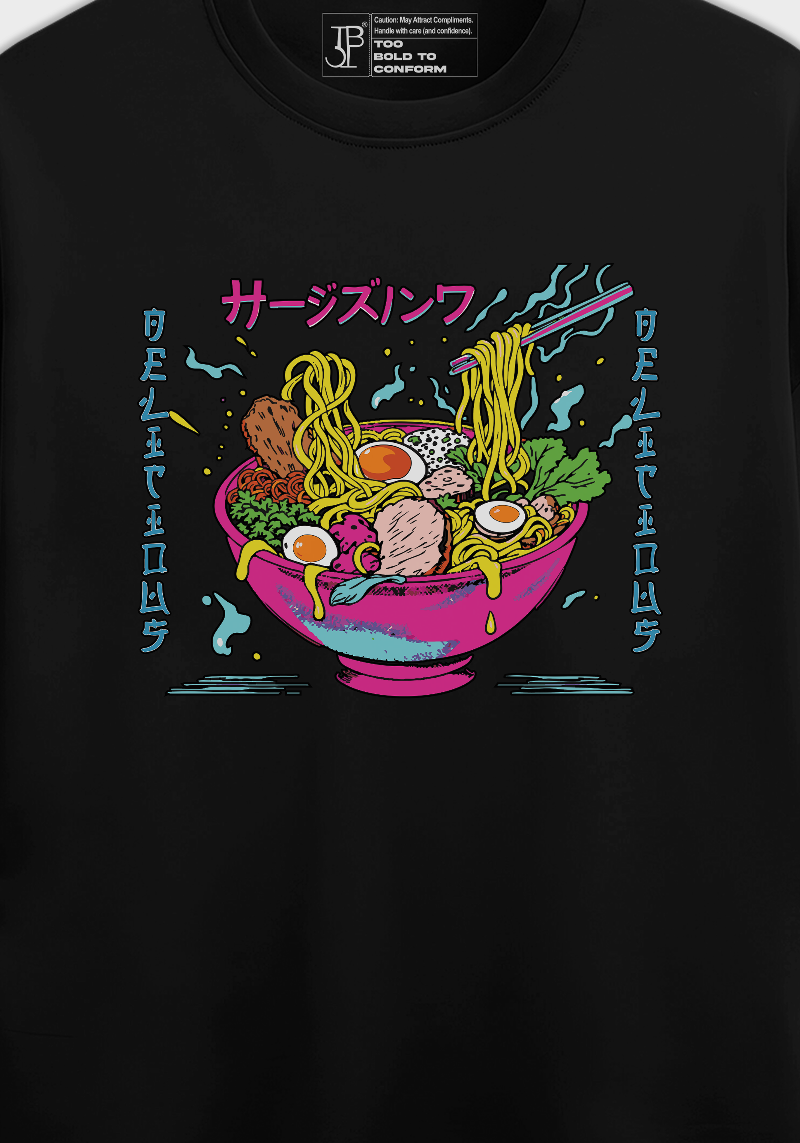 Japanese Ramen Bowl Graphic Unisex Oversized Terry T-Shirt