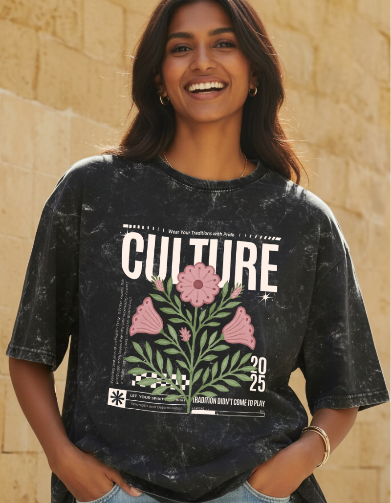 Oversized Acid Wash “Culture 2025” Graphic T-Shirt