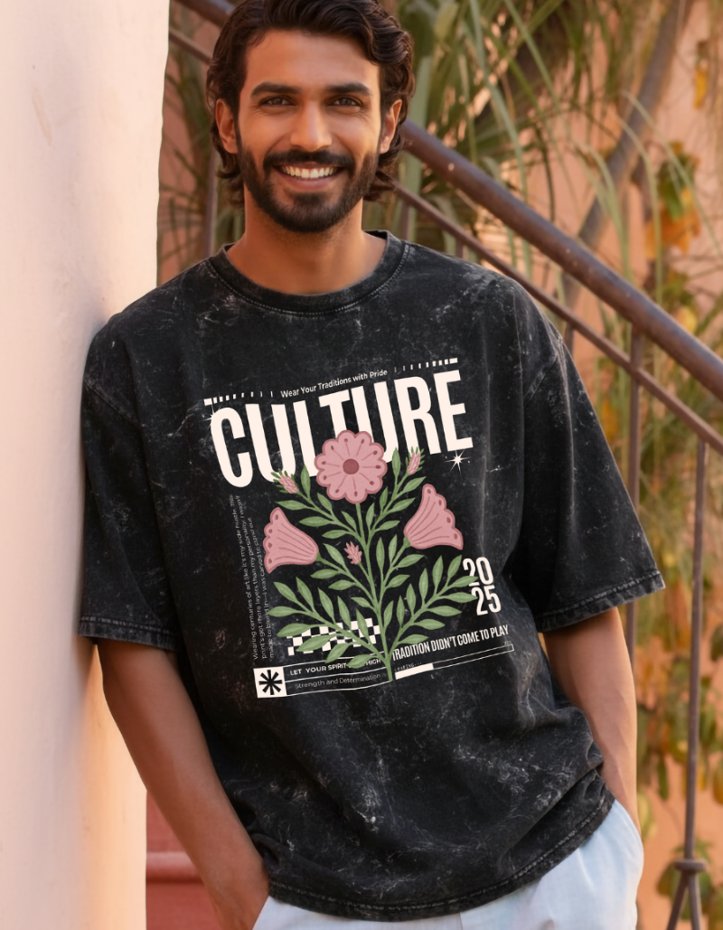 Oversized Acid Wash “Culture 2025” Graphic T-Shirt