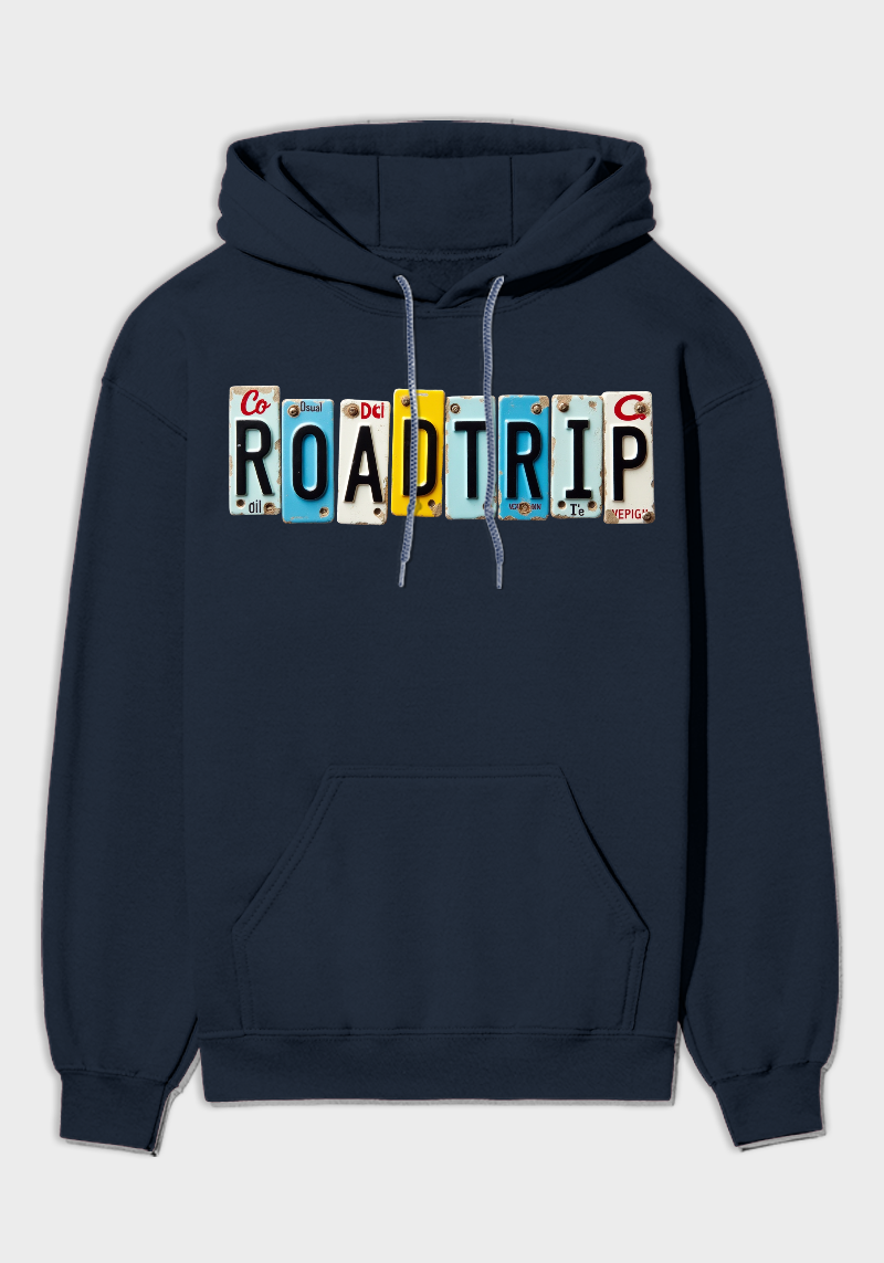 Road Trip Hoodie – Vintage License Plate Graphic Hoodie