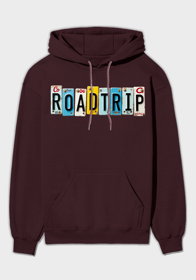 Road Trip Hoodie – Vintage License Plate Graphic Hoodie