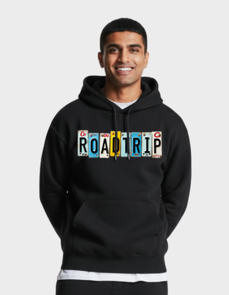 Road Trip Hoodie – Vintage License Plate Graphic Hoodie
