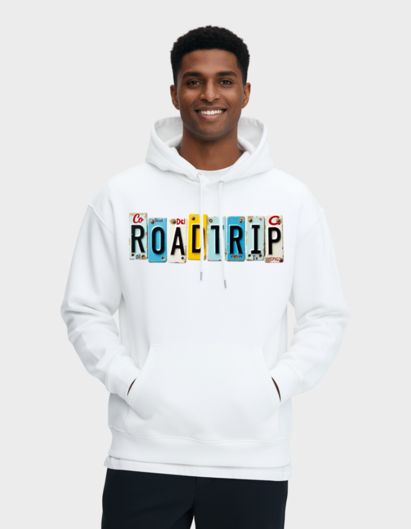 Road Trip Hoodie – Vintage License Plate Graphic Hoodie