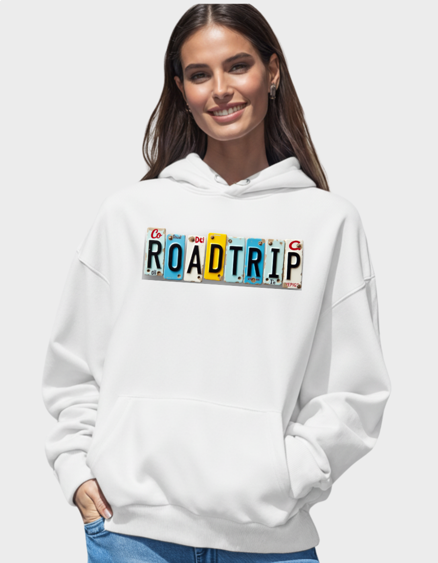 Road Trip Hoodie – Vintage License Plate Graphic Hoodie