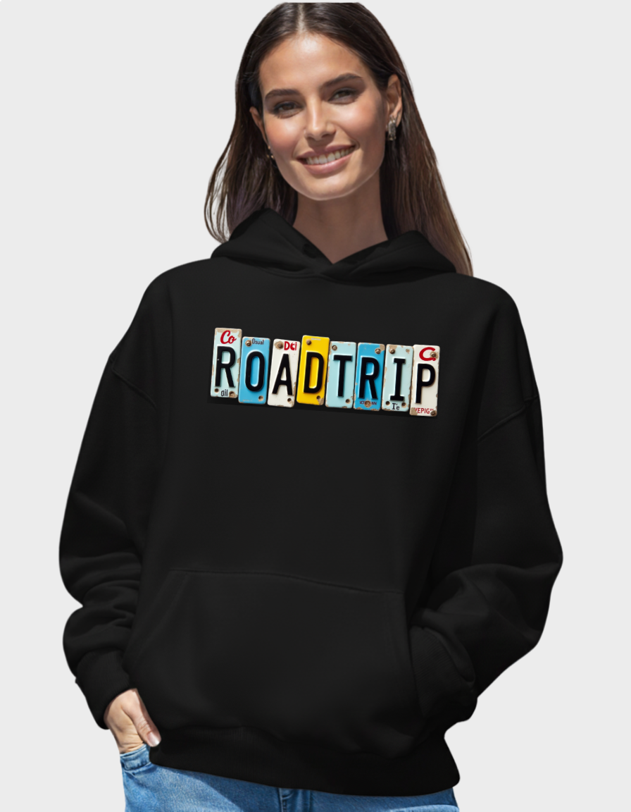 Road Trip Hoodie – Vintage License Plate Graphic Hoodie