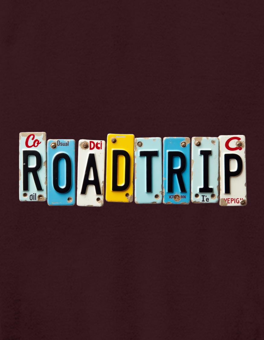 Road Trip Hoodie – Vintage License Plate Graphic Hoodie artwork