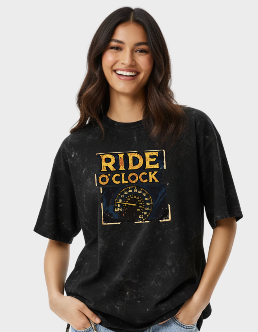 Ride O'Clock Unisex Acid Washed Oversized Tee