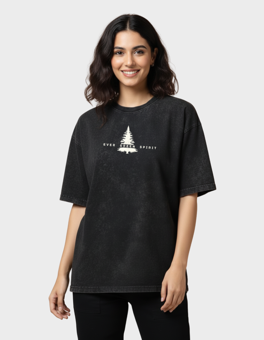 Evergreen Unisex Acid Washed Oversized Tee