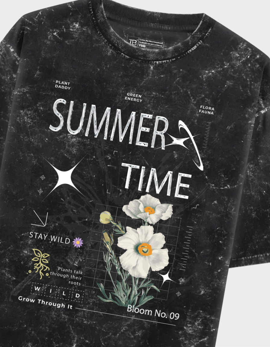 Summer Time-Unisex Acid Washed Oversized Tee