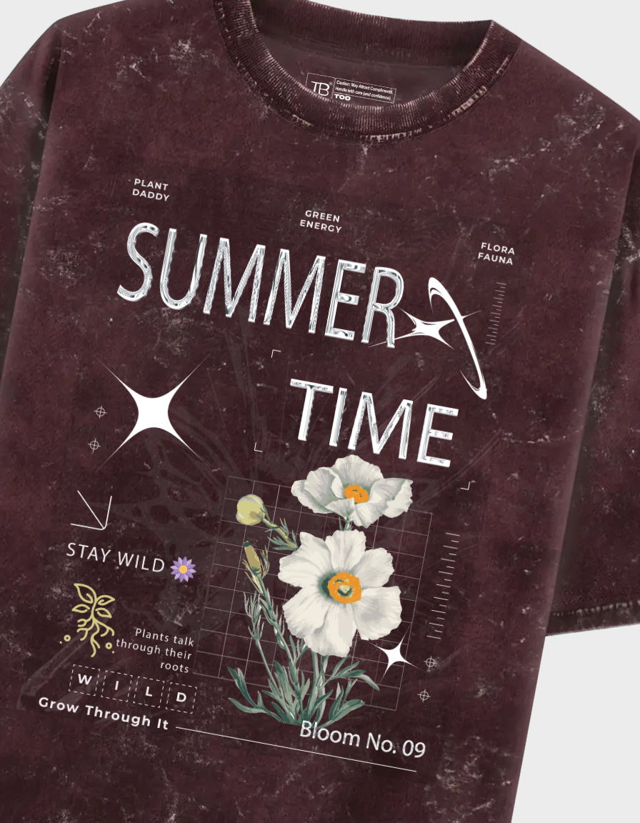Summer Time-Unisex Acid Washed Oversized Tee