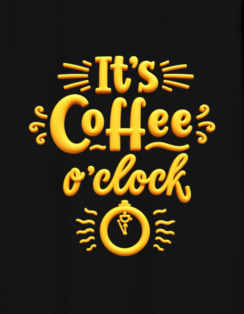 Coffee o'clock Unisex Cotton Graphic Tshirt