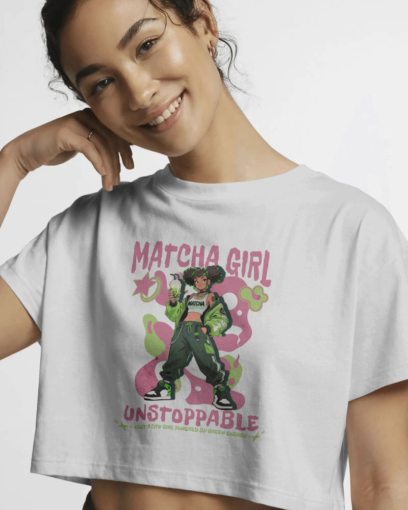Matcha Girl Unstoppable Crop Top – Trendy Anime-Inspired Graphic Tee