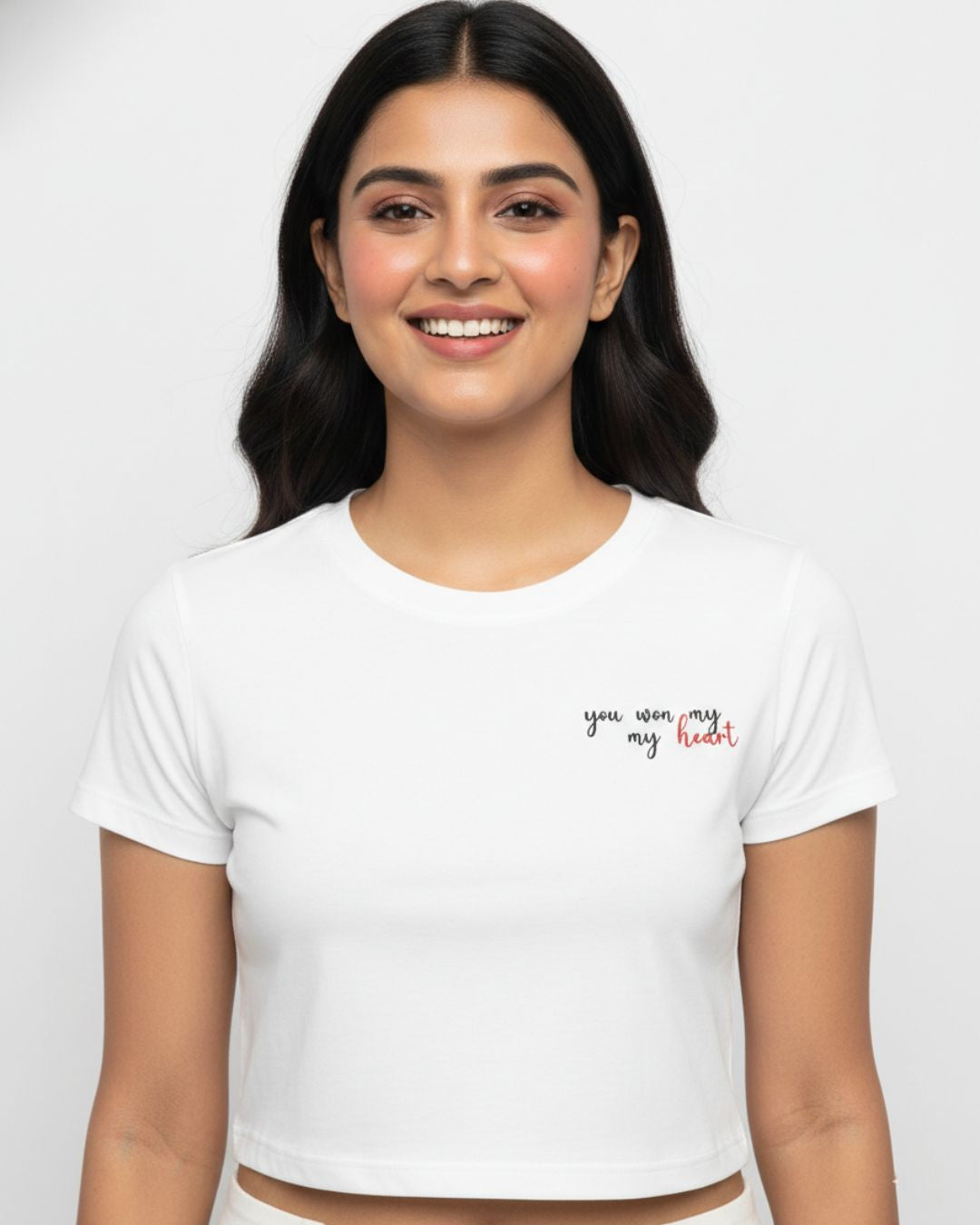 White Tic Tac Toe crop top front view cotton fabric