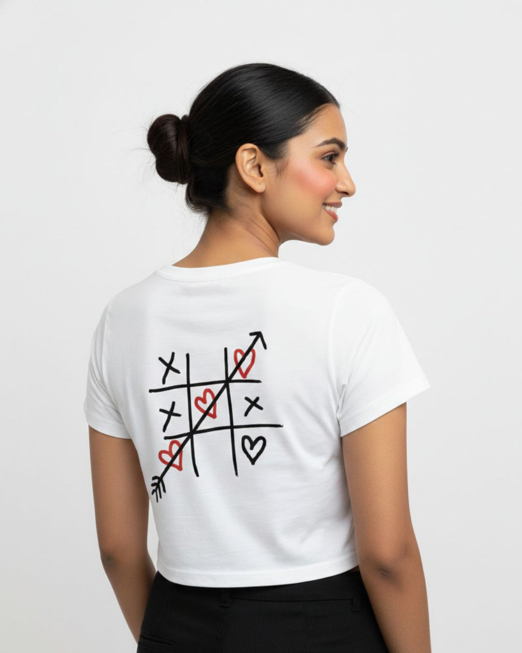 White Tic Tac Toe women’s crop top back view
