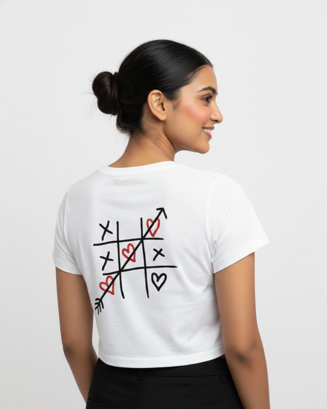 White Tic Tac Toe women’s crop top back view