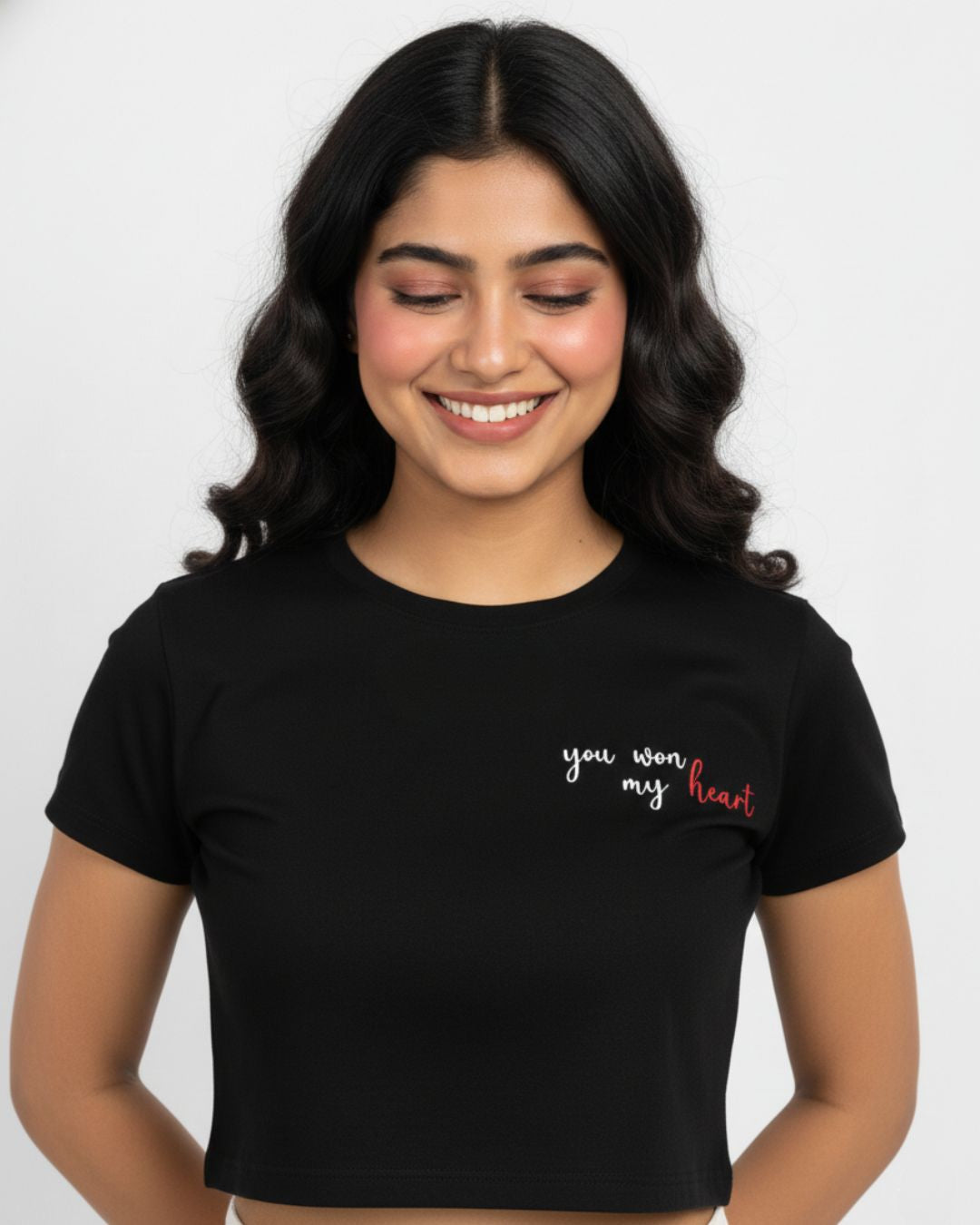 Woman wearing Tic Tac Toe crop top couple goals look